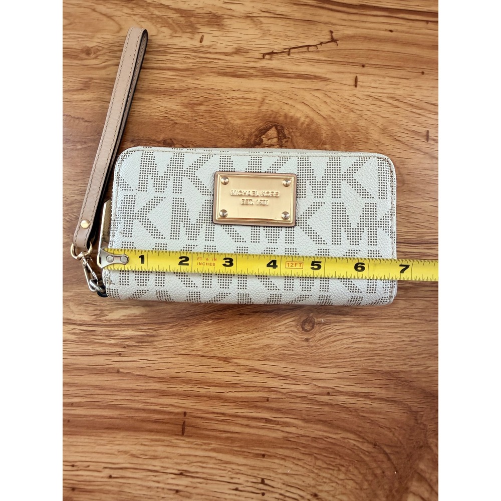 Michael Kors Jet Set MK Logo Zip Around Wristlet Wallet Vanilla Monogram Gold OS - Picture 5 of 16
